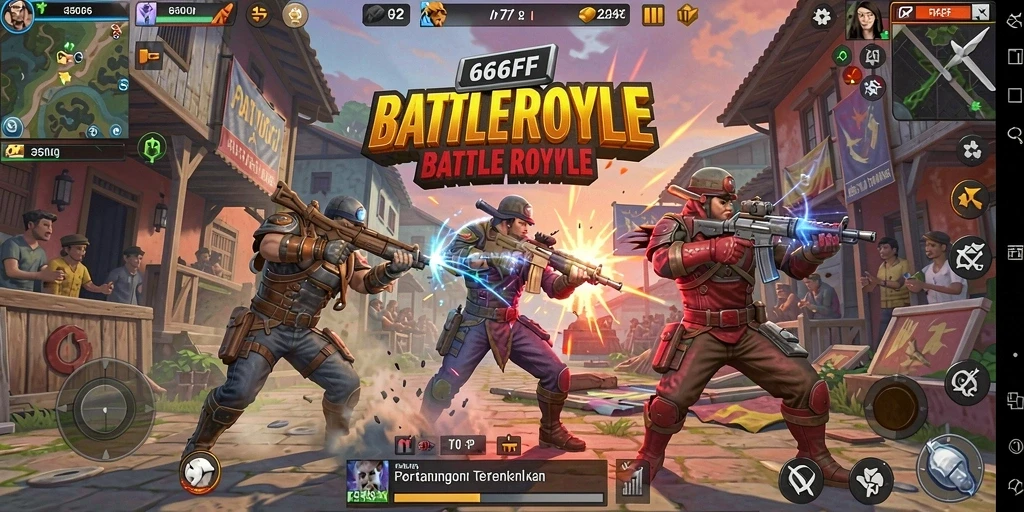 Screenshot gameplay seru dalam pertempuran Battle Royale.