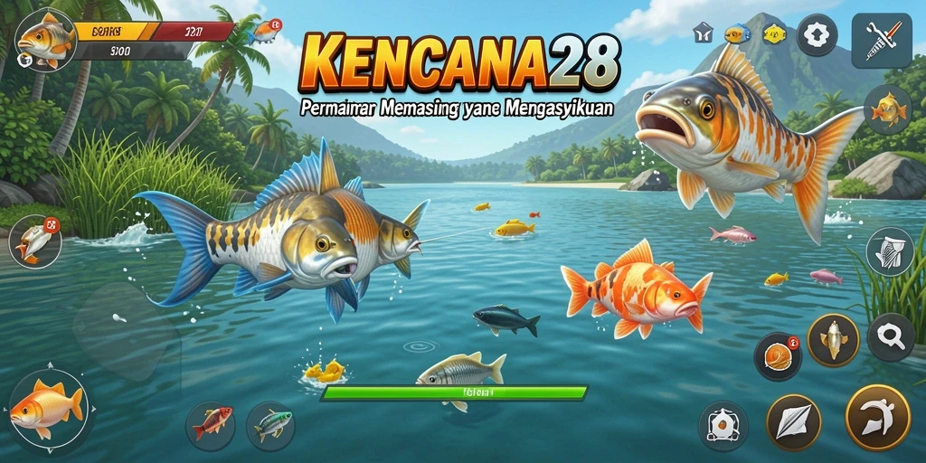 Gameplay seru KENCANA28 dengan berbagai lokasi memancing.