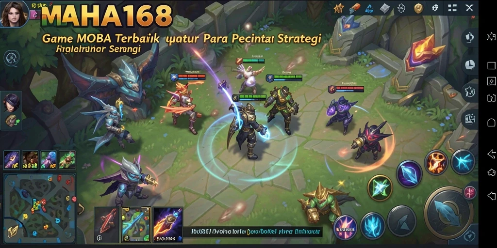 Tampilan gameplay MOBA yang mendebarkan dan strategis.