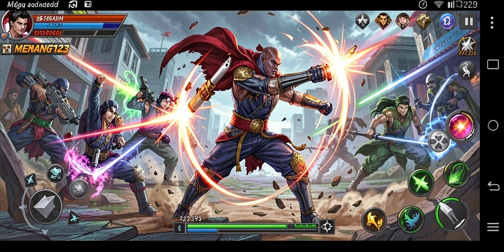 Tangkapan layar menunjukkan pertarungan epik dalam game Fighting.