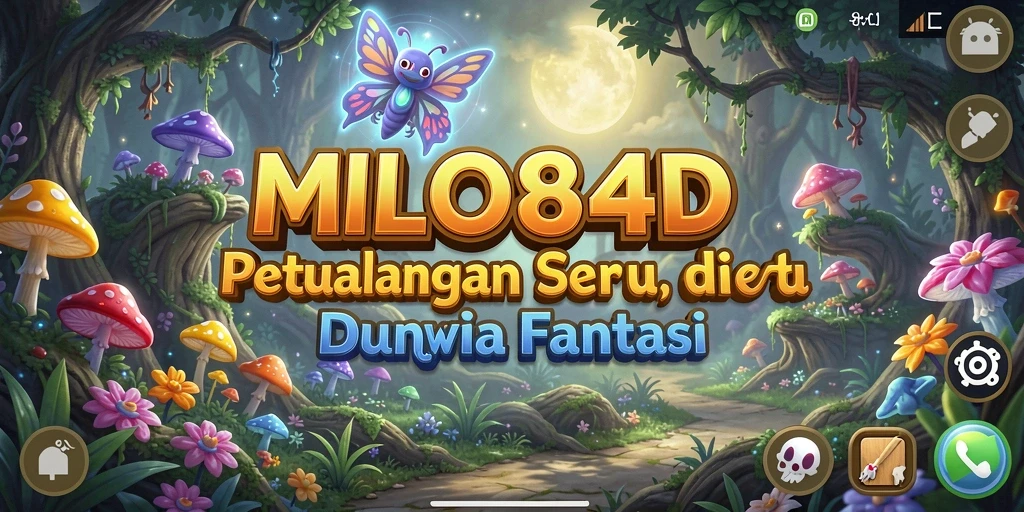 Screenshot utama MILO4D menampilkan karakter menjelajahi dunia fantasi.