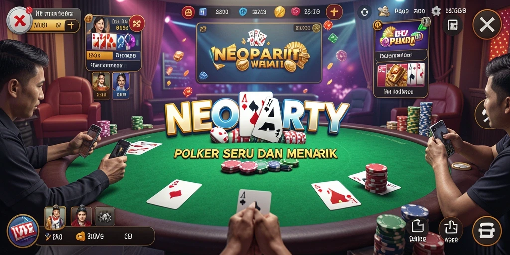Screenshot utama NEOPARTY menunjukkan tampilan seru saat bermain Poker.