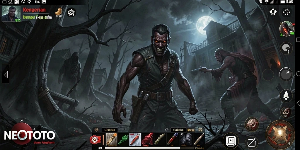 Tampilan gameplay NEOTOTO yang menyeramkan dan menegangkan.