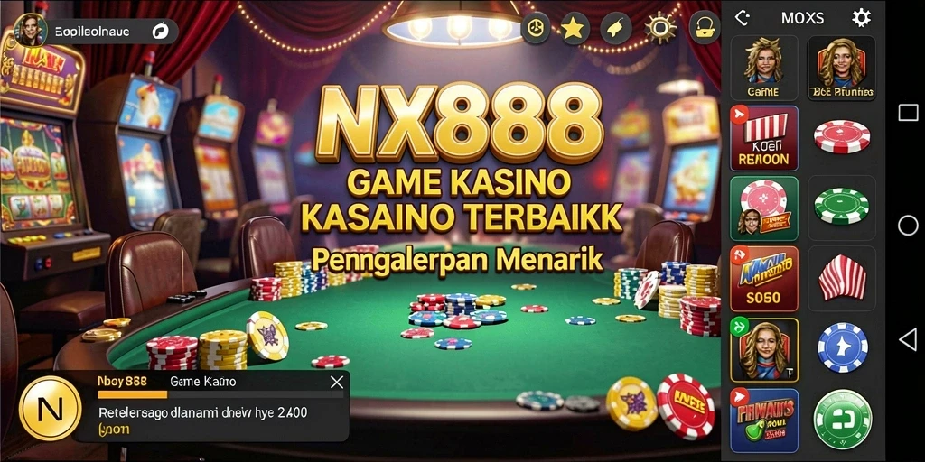 Tampilan gameplay NX888 dengan berbagai pilihan permainan kasino yang menarik.