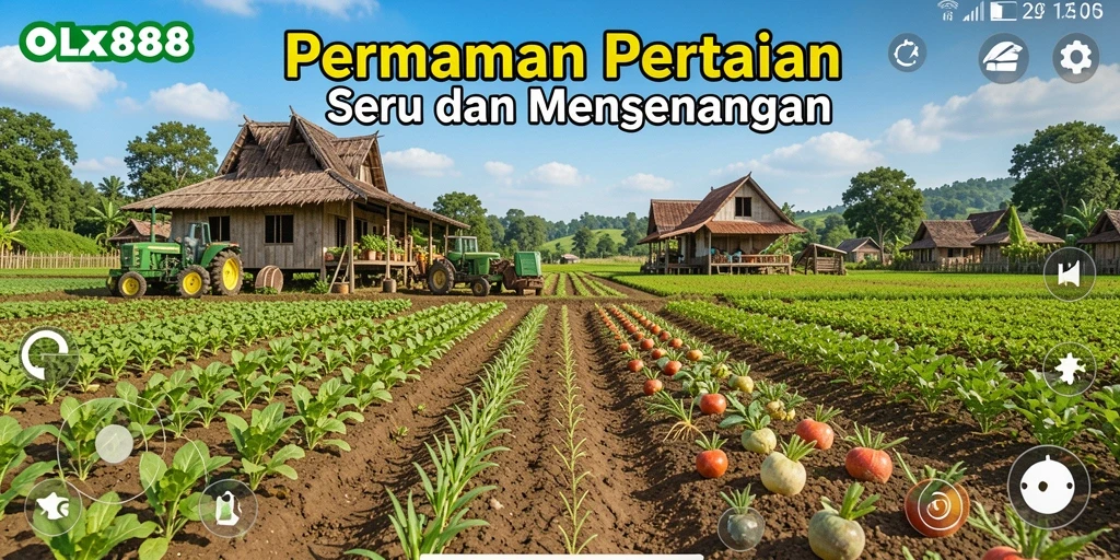 Tampilan gameplay OLX888 yang menampilkan aktivitas pertanian yang menyenangkan.