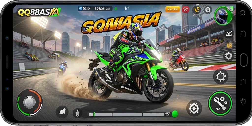 Tangkapan layar gameplay balap motor yang seru dan mendebarkan di QQ88ASIA.