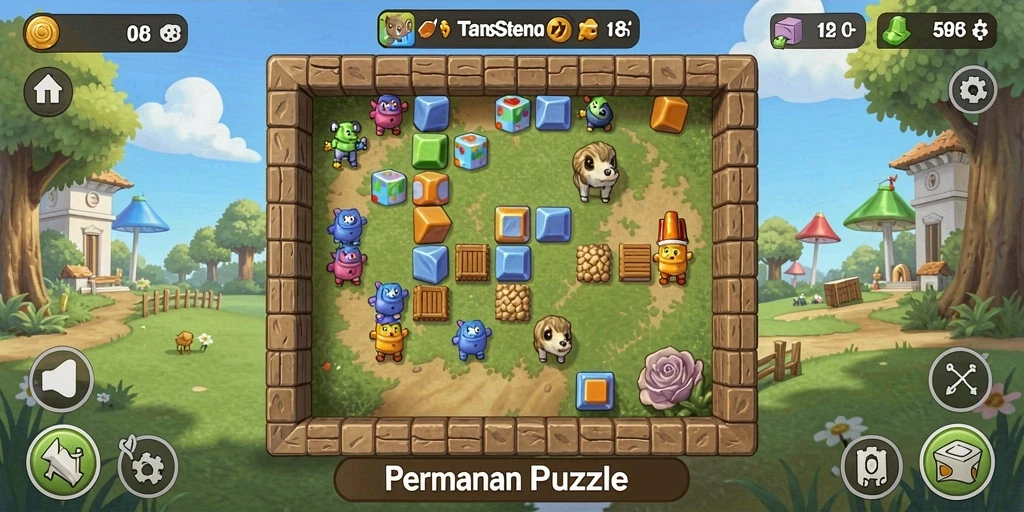 Screenshot gameplay RP8 menunjukkan tantangan Puzzle yang menarik.