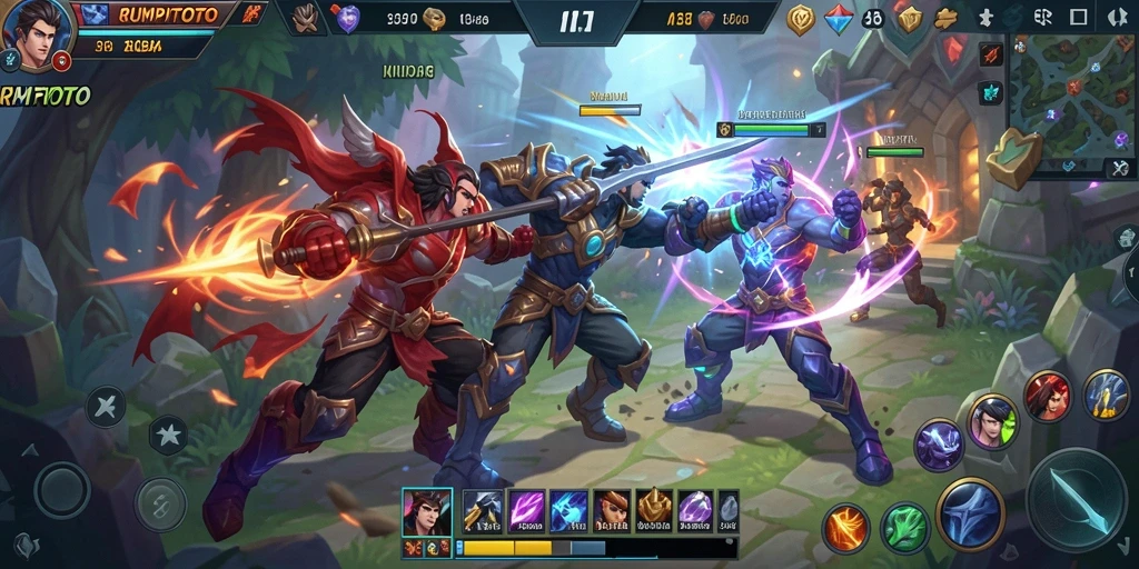 Screenshot gameplay RUMPITOTO yang menunjukkan aksi pertarungan intens.