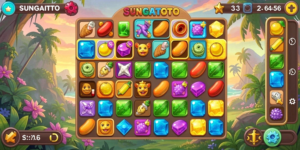 Screenshot utama SUNGAITOTO menunjukkan gameplay seru Match-3.