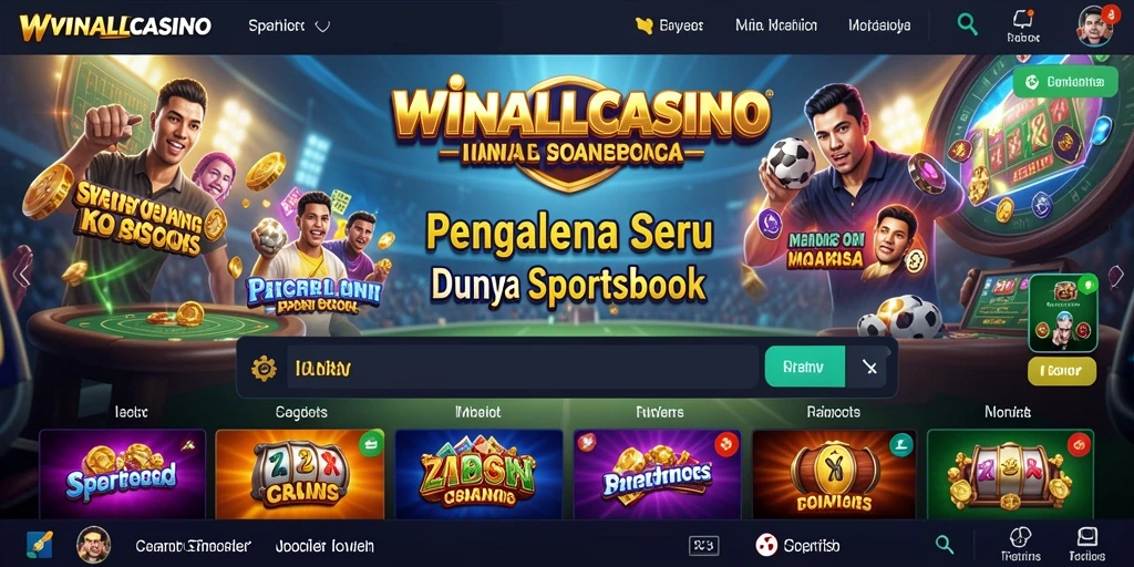 Screenshot utama WINALLCASINO menampilkan pengguna aktif dalam taruhan Sportsbook.